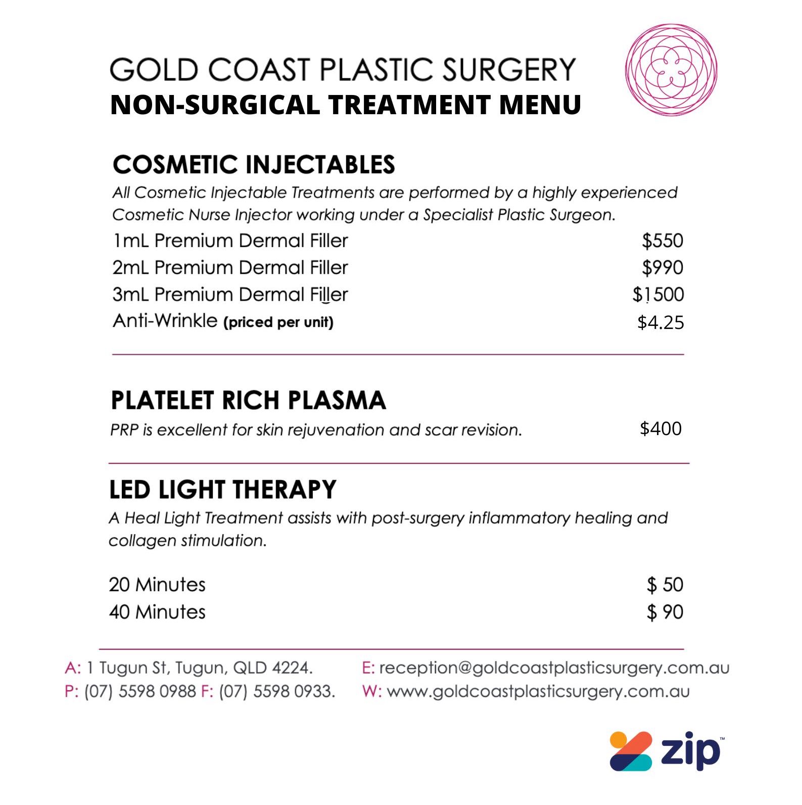 Injectable Price List 1 Gold Coast Plastic Surgery
